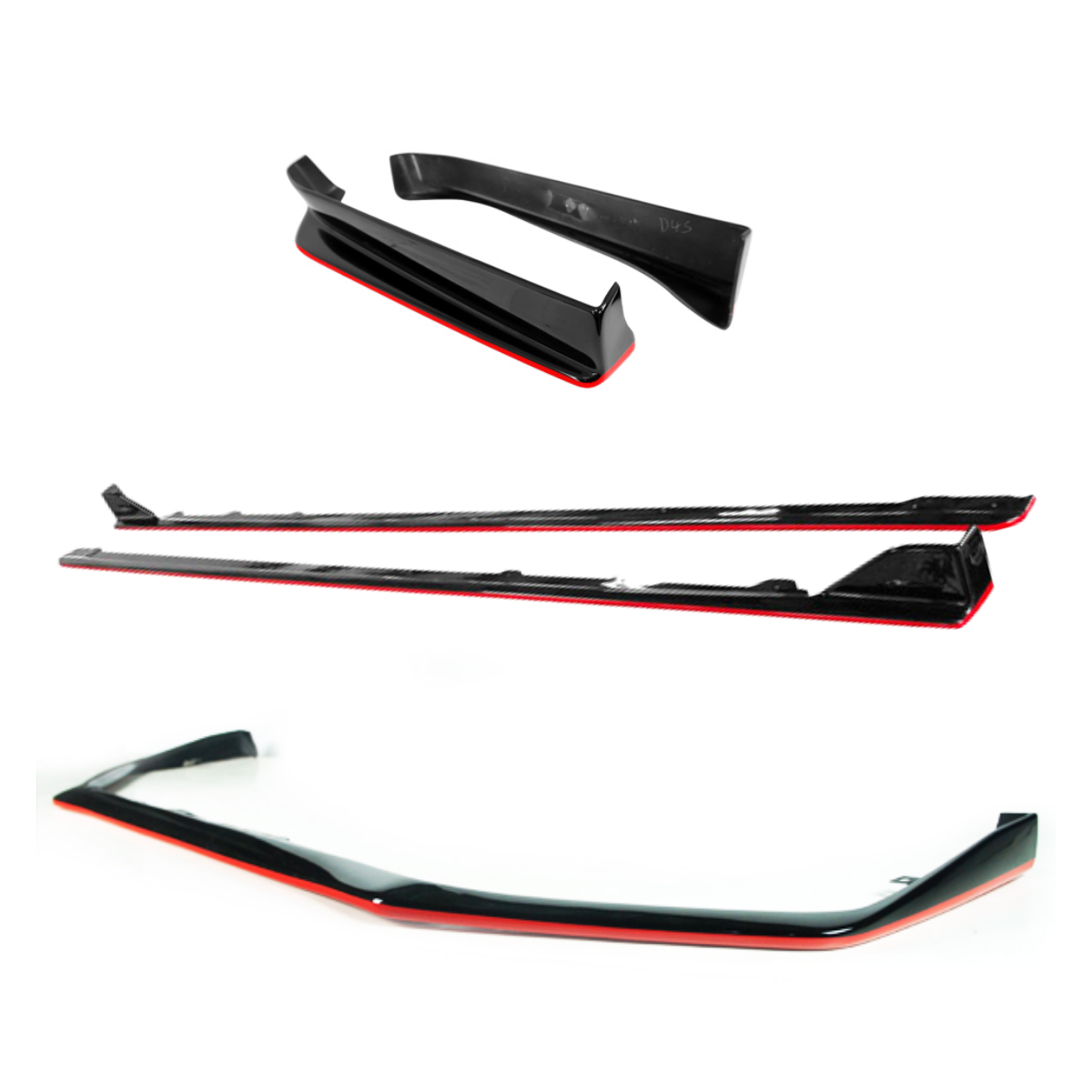 JDMuscle OEM / STI Style Aero Kit Gloss Black with Red Accent for 15-17 WRX/STI image 0