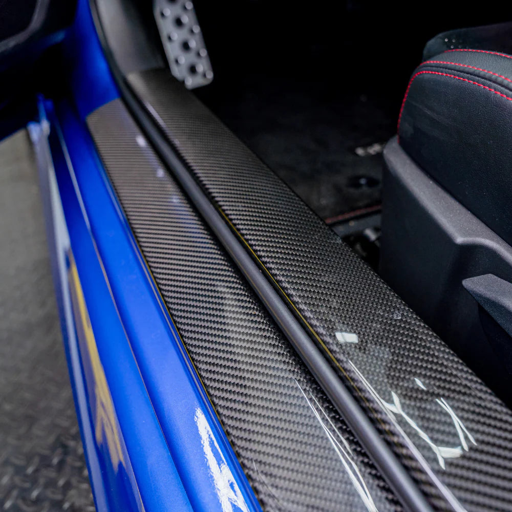 JDMuscle 22+ BRZ/GR86 Tanso Carbon Fiber Inner Door Sill Covers - Twill / Forged