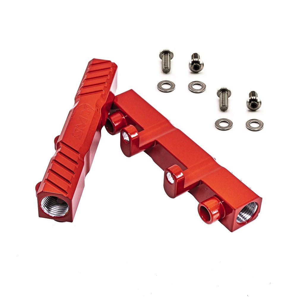 SMY Top Feed Aluminum Fuel Rails Gloss Red WRX / STI image 1