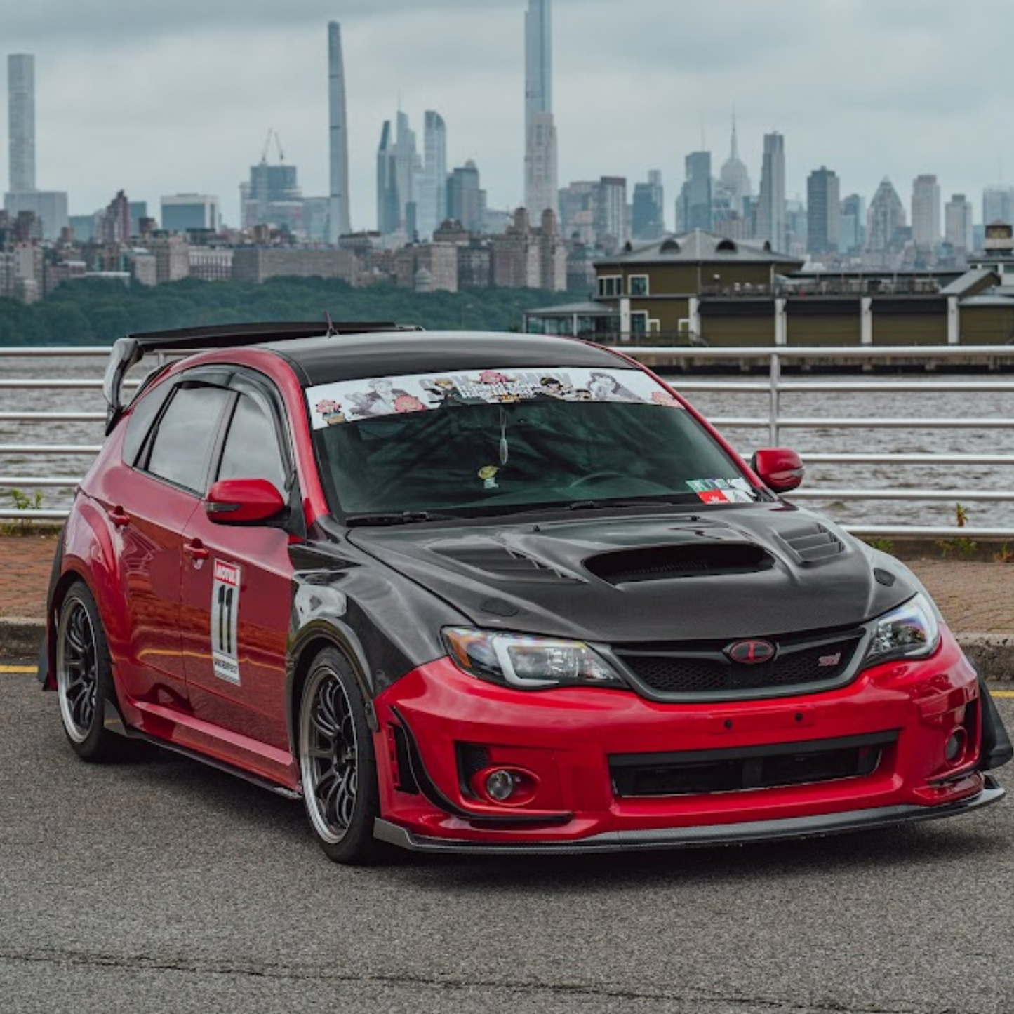 JDMuscle [08-14 WRX/STI] Carbon Fiber Hood V4 w/ Heat Extract image 0