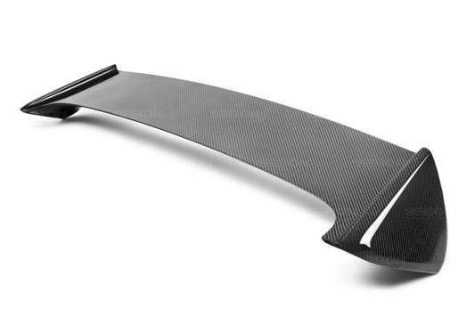 STI-style carbon fiber rear spoiler for 2008-2014 Subaru WRX/STi HB, with cut-out for factory brake light.