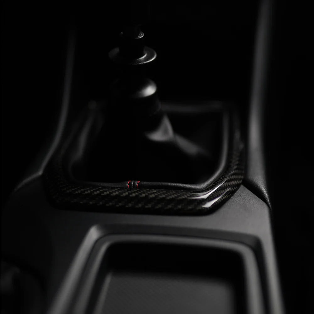 JDMuscle [22-25 WRX] MT Tanso Dry Carbon Fiber Shifter Trim Cover w/ Gloss Finis