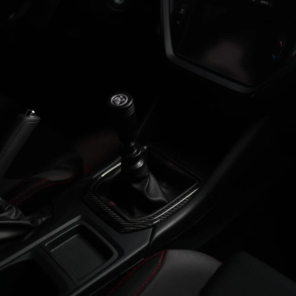 JDMuscle [22-25 WRX] MT Tanso Dry Carbon Fiber Shifter Trim Cover w/ Gloss Finis
